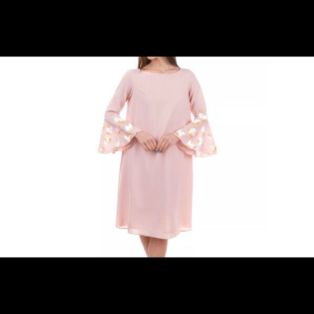 Crepe shift dress with painted bell sleeves NWOT